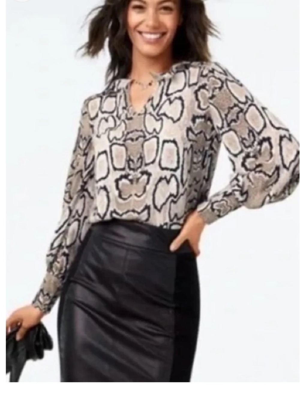 CAbi Snake-Print Long-Sleeve Blouse Small Serpentine